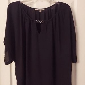 DANIEL RAINN SEMI-SHEER RHINESTONE EMBELLISHED NECK BLOUSE Med EUC